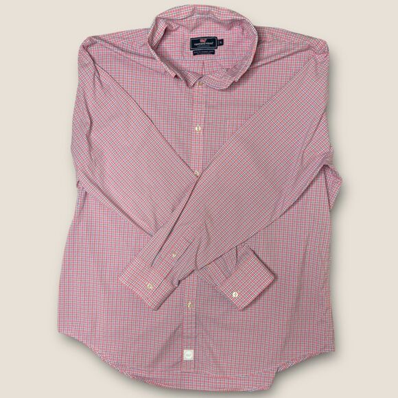 Vineyard Vines Performance Slim Fit Murray Shirt XL Pink Blue Plaid Stretch - Picture 2 of 8